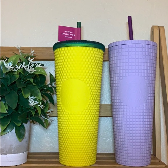 Starbucks pineapple studded and purple lilac grid